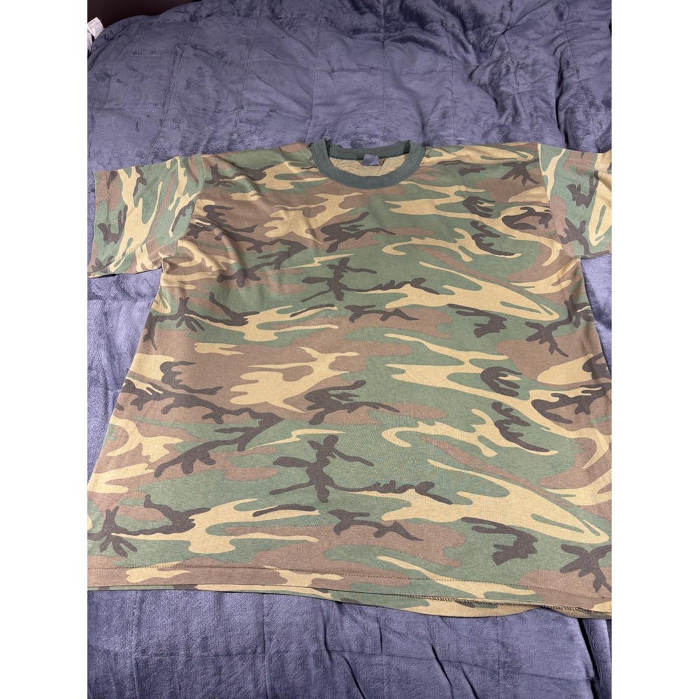 Mens Vintage Camouflage Single Stitch T-Shirt Green Brown Woodland Camo XL